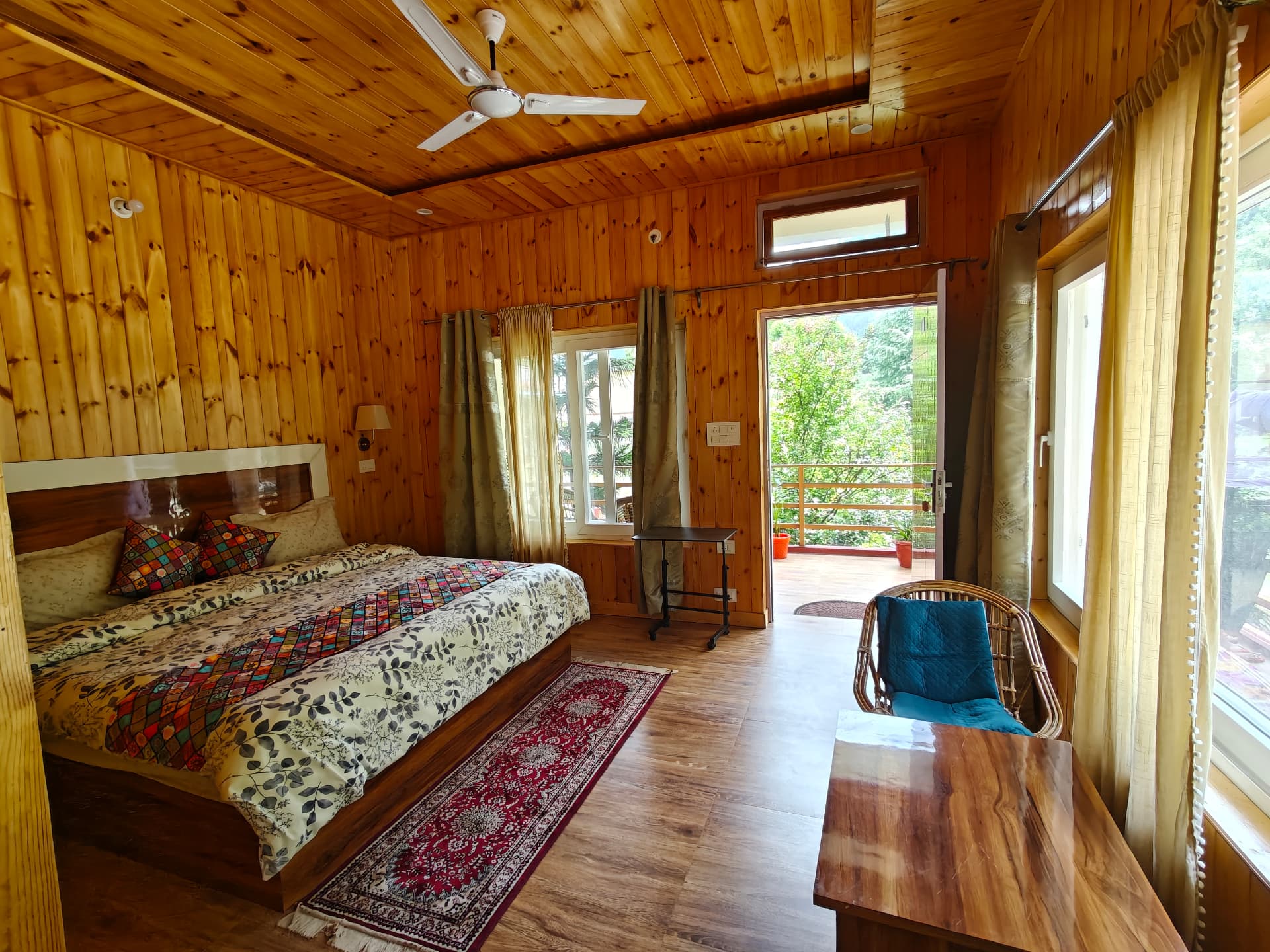 Cozy wood-paneled room