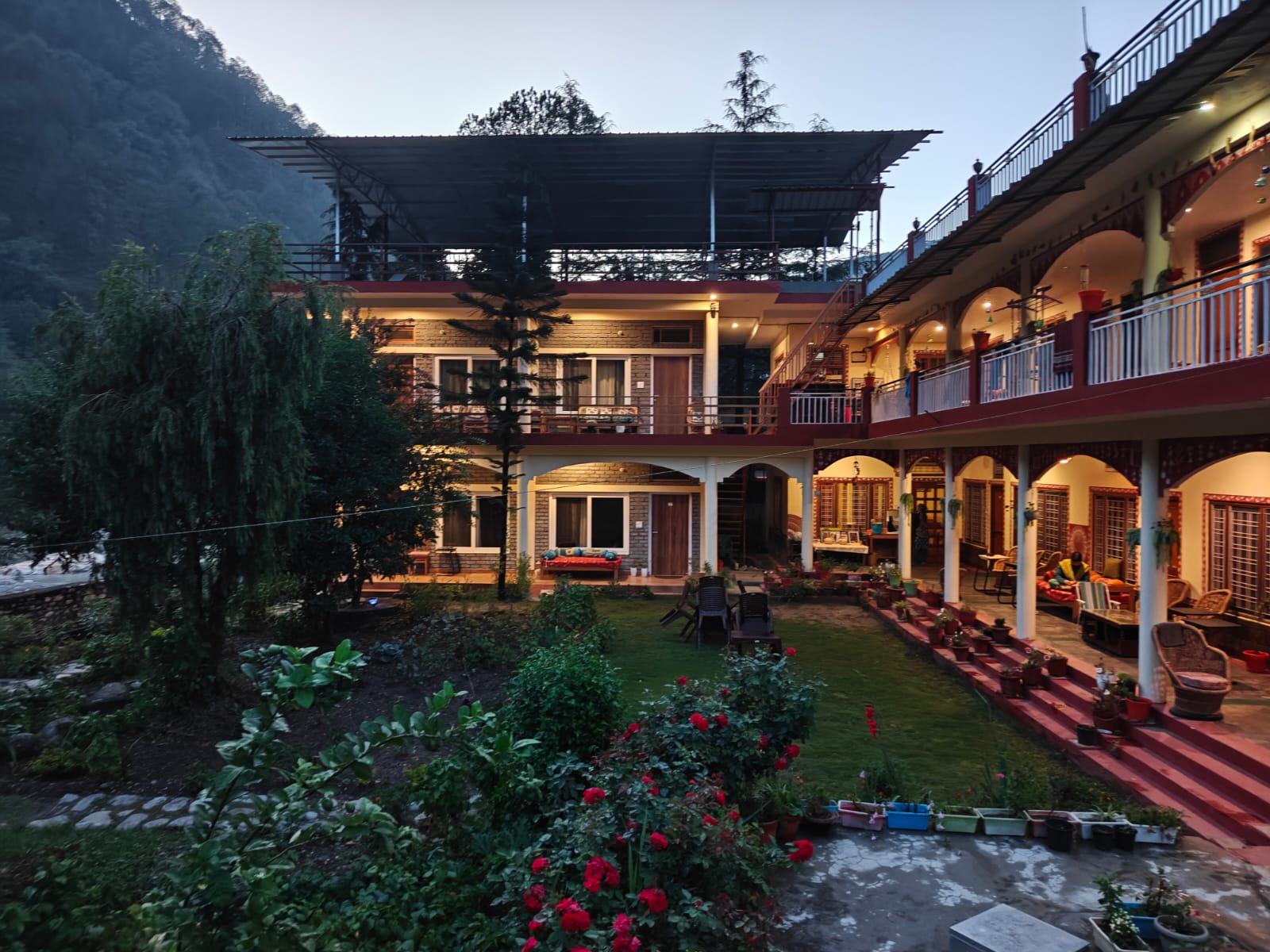 The homestay property at dusk