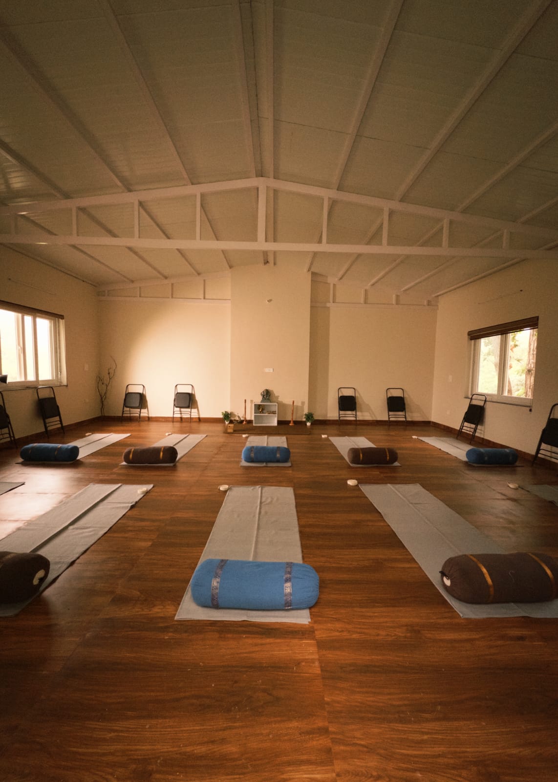 Yoga and meditation shala with mats set for practice